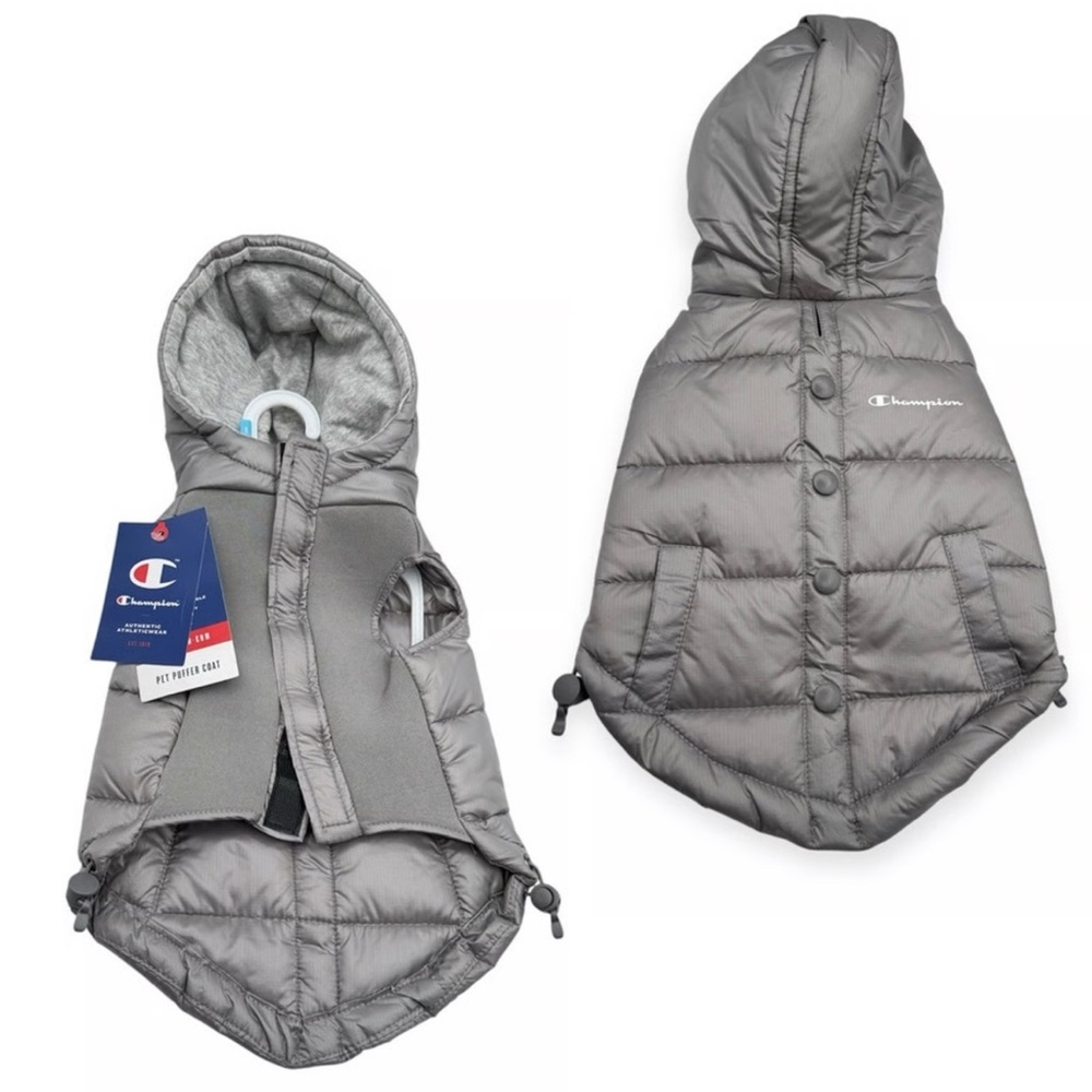 Champion Pet Packable Puffer jacket XS gray hooded small dog